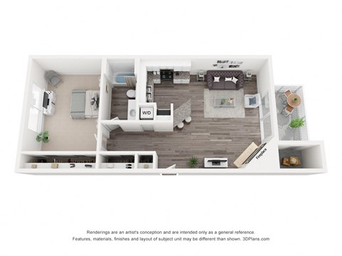 Floor plan for 1 bed, 1 bath, 820 sqft